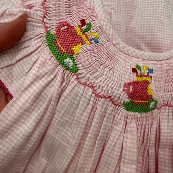 Smocked Giraffe Pink Smocked Dress with Golfer Themed Embroidery - Picture 3 of 6